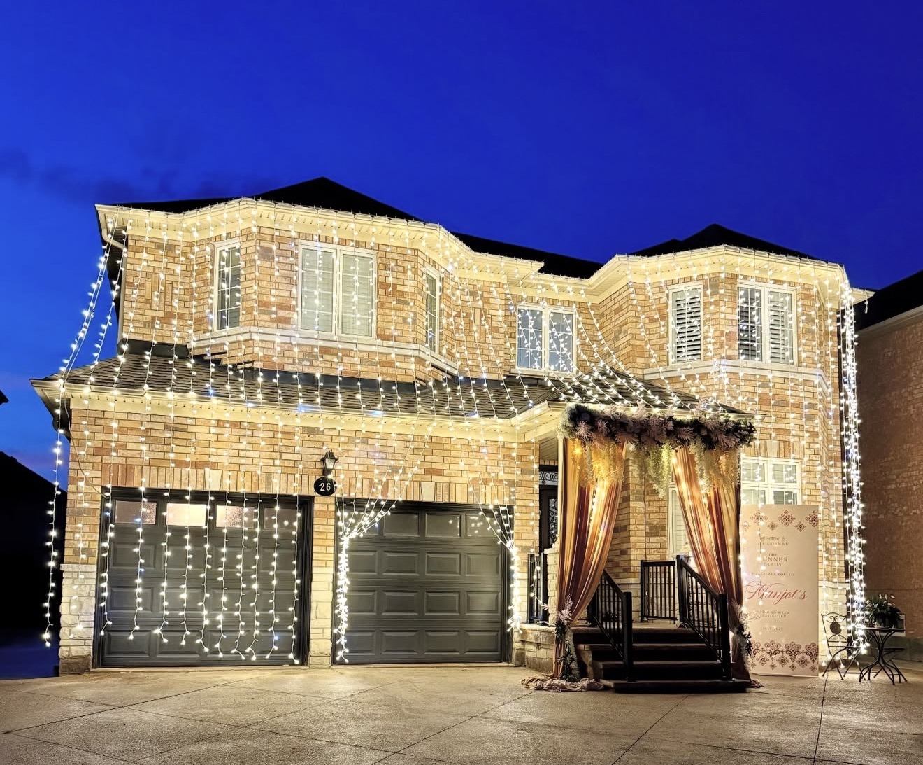 Event lighting installation on a home