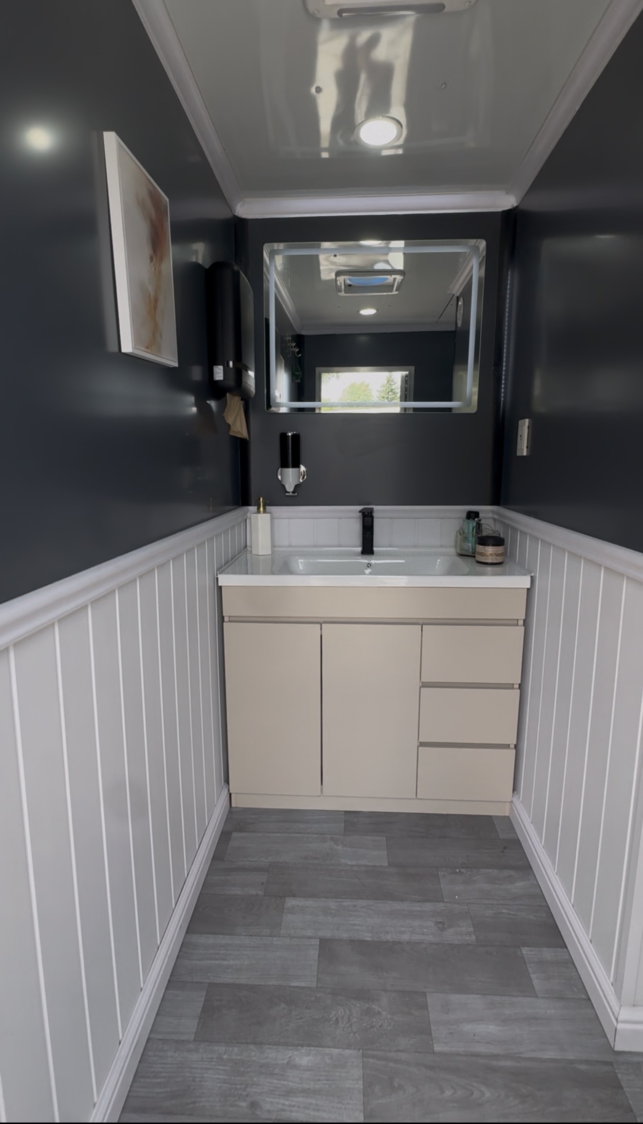 Interior vanity inside Luxury Lavs mobile washroom